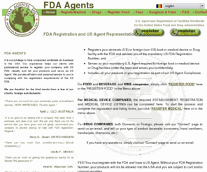 fdaagents.com: FDA Agents  - FDA  Registration and U.S. Agent Representation
FDA registration and US agent representation for foreign and domestic food facilities and medical device establishment