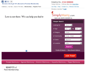 simplymarri.com: Matrimonials, Indian Matrimonials, Indian Matrimony - SimplyMarry.com
SimplyMarry.com - India's #1 online matrimonial service provider! Find suitable Indian & NRI brides and grooms. Register with us today for free and take advantage of our singles matchmaking services. Call us at 1860 500 5500.