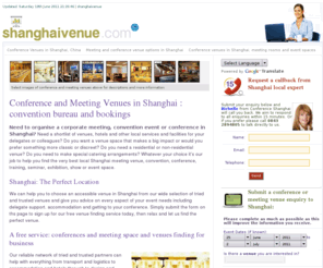 shanghaivenue.com: Conference Venues in Shanghai China : conferences bureau and guide to meeting facilities and conventions
Conference Venues Shanghai : free venue finding for conferences, conventions, training locations, international conferences, business hotel meeting rooms in Shanghai, China