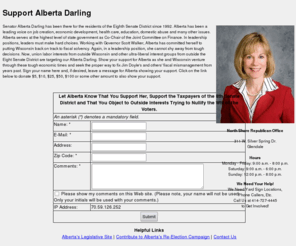 supportalbertadarling.com: Support Alberta Darling
Support Alberta Darling, support taxpayers of Wisconsin, Help Defeat the Alberta Darling Recall, Save, WI, Milwaukee County and Milwaukee's north shore - Support Alberta Darling