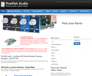 fivefishstudios.com: FiveFish Audio -  Lunchbox 500 Series Modules Preamps, Equalizers, and DIY Kits
FiveFish Audio - Lunchbox Modules, 500 Series Preamps and Equalizers, DIY Kits