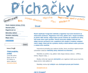 pichacky.com: Úvod - Píchačky
Statistiky doby strávené na internetu počítané z icq, jabber a skype statusu (stavu). Podrobné tabulky a grafy vaší aktivity.