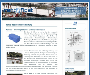 pontonvermietung.com: Pontonvermietung - Pontonverleih - temporäre Brücken - rent a float
Pontonvermietung rent a float - Europaweiter Pontonverleih für alle schwimmenden Projekte. Temporäre Brücken, Schwimmstege und Schwimmplattformen.