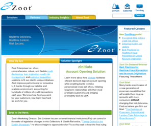 creditriskdata.net: Zoot Enterprises
Zoot provides leading financial services institutions with configurable decisioning and origination solutions that are innovative, fast, & flexible.