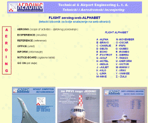 aeroing.hr: Aeroing - flight-web-alphabet
Aeroing d.o.o. Rudeska cesta 99/IV 10000 Zagreb, tehnicki i aerodromski inzenjering