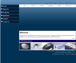 jyheshili.com: pbt、pbt树脂、pbt高弹丝、pbt弹力丝、pbt丝专业生产商江阴和时利工程塑胶科技发展有限公司
pbt、pbt树脂、pbt高弹丝、pbt弹力丝、pbt丝专业生产企业－江阴和时利工程塑胶科技发展有限公司　tel:0510-80127171 fax:0510-86155596 