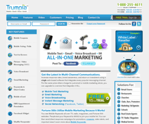 trompia.org: Trumpia–SMS Message, Mobile Marketing, Text and Email Marketing, SMS Text Messaging
Get fast, convenient and instant SMS message, SMS text messaging services and high quality email and mobile marketing from Trumpia, a premier provider of texting services. 