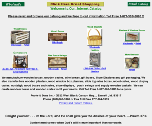 woodthings.com: Poole & Sons Inc, Wholesale and Retail Wooden Crates, Wooden Boxes,Wine 
Boxes, Gift Packaging, Displays  and More.
Poole & Sons Inc, Wholesale and Retail Wooden Crates, Wooden Boxes,Wine Boxes, Gift Packaging, Store Displays and More