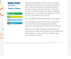 bbworksmart.com: Balfour Beatty WorkSmart
WorkSmart is part of the Balfour Beatty Group. Our managed services will help you to transform your performance by reshaping your systems, processes and resources.