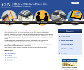 walzcpa.com: Walz & Company, C.P.A.'s, P.C. Goshen, Indiana
Walz & Company, C.P.A.'s, P.C. is a full-service accounting firm located in Goshen, Indiana. We specialize in tax planning, tax preparation, estate planning, financial planning, business consulting, audits, college and retirement planning.