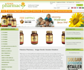 vitaminpharmacy.com: Buy Solgar Vitamins Supplements Multivitamins Products Online - Solgar Nordic Sweden Retailers Store selling only quailty reviewed minerals & herbs!
Buy Solgar Vitamins & Multivitamins Supplements Products - Online Shop: Vitamin Pharmacy - a Solgar Nordic Sweden retailer, sells only quality reviewed Solgar nutrition health food supplements like solgar herbs, amino acids, and minerals tablets. We also offer Solgar's gentle iron, glucosamine, prenatal nutrients, Vitamin D3 & Solgar VM 75 as Special Solgars nutritional Products. You can review all Solgar rewards vitamins supplements products online, on our website store home page Vitaminpharmacy.com.

