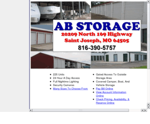 ab-storage.com: AB Storage
An informational site about AB Storage including rates, sizes, and descriptions. AB Storage offers sizes ranging from mini-storage to RV and boat storage. 