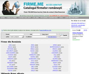 firme.me: FIRME.ME - Firme din România
Firme din România — Descriere, date juridice, obiect de activitate, date de contact, date financiare.