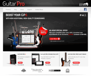 guitarpro9.com: Guitar Pro 6 - Tablature software for guitar, bass, and other fretted instruments
Guitar Pro 6 is a tablature editor software for guitar, bass, and other fretted instruments. Equipped with a powerful audio engine, it makes writing music easier, and it constitutes an essential tool for guitarists. 