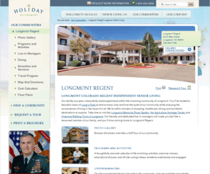 longmontregent.com: Longmont Colorado Independent Senior living | Longmont Regent | Holiday Retirement
Holiday offers independent senior living in Longmont, CO.  With transportation, chef-prepared meals and housekeeping, you are sure to find comfort.