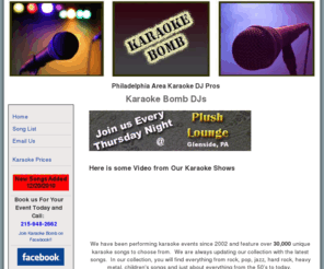 karaokebomb.com: Karaoke DJ & Rental Philadelphia, Willow Grove, Abington, Glenside, Roslyn, Hatfield, Hatboro, Fort Washington, Montgomery County
Philadelphia area karaoke by Karaoke Bomb. Serving Philadelphia, Bucks County, Delaware County, montgomery County and Chester County