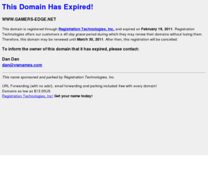 gamers-edge.net: GAMERS-EDGE.NET Has Expired!
