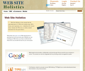 websiteholistics.com: Home - Web Site Holistics
Web Site Holistics. Milwaukee area Google Apps, TYPOlight, TYPO3, Magento, mobile, content copy and SEO discussions and tips. 