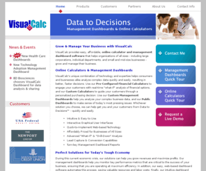 visualcalc.com: VisualCalc - Management Dashboards and Online Calculators
VisualCalc provides online calculator and dashboard software, including management dashboards, custom dashboards, public dashboards, dashboard reports, online calculators, financial calculators and custom calculators.