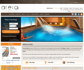 hotelareca.com: Hotel Areca | 4 star Hotel in Elche | Official Website
Hotel Areca offers 4 stars and is located in Elche, counting with a magnificent relaxing SPA and 72 rooms with Plasma TV. 