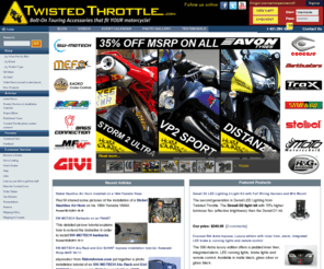 whatfitsmybike.com: TwistedThrottle.com
Twisted Throttle LLC. - Sport and Adventure Touring Equipment - North American importer and distributor for SW-Motech, MRA Windscreens, Bags-Connection Electric Tankbags, Barkbusters Hand Guards, Kaoko Throttle Locks, Denali LED headlights, Micatech luggage, Techmounts, dealer for GIVI USA, Gerbing Heated Clothing, and more! We offer the best selection of motorcycle hard luggage, windscreens, centerstands, and crashbars for metric bikes on the Internet!