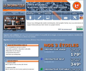leinformatique.com: LE Informatique - Vente et achat d'ordinateurs usagés, neufs et réparation dans Lanaudière
Magasin d'informatique offrant des ordinateurs neufs et usagés.