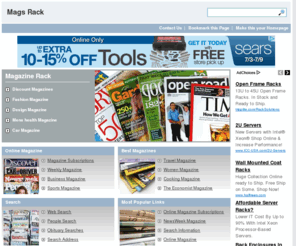 magsrack.com: MagsRack.com, 
Magazine Rack, Online Magazine, Best Magazines, Search
MagsRack.com is the best place to find services and resources for Magazine Rack, Online Magazine, Best Magazines, Search and much more...