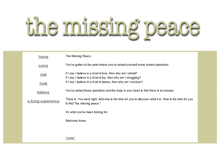 www.findingthemissingpeace.com
