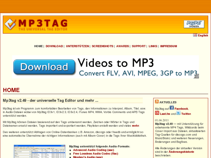 Mp3Tag.de: Mp3tag - der universelle Tag Editor (ID3v2, MP4, OGG, FLAC, ...)