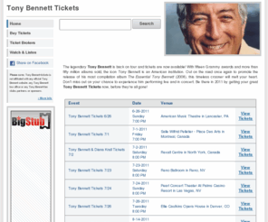 tonybennett.info: Tony Bennett Tickets
Find deals on Tony Bennett tickets! TonyBennett.info is the best source for Tony Bennett concerts, tour dates, cheap tickets, premium tickets, ticket auctions, music, videos, news, and more.