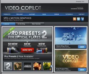 andrewkramer.net: VIDEO COPILOT  | After Effects Tutorials, Plug-ins and Stock Footage for Post Production Professionals
High quality After Effects Video Tutorials for motion graphics and visual effects presented by Andrew Kramer
