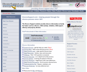 divorcesupport.com: The Divorce Support Page: Divorce,  Child Custody,  Alimony,  Support,  Family Law
a support site for people experiencing, divorce, dissolution, separation, custody, alimony, visitation, etc.  Divorce professionals to help you in your area.