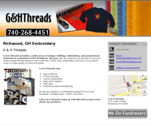 ghthreads.com: Embroidery Richwood, OH - G & H Threads 740-268-4451
G & H Threads provides Vinyl signs, team uniforms, custom embroidery, signs, and magnets to Richwood, OH. Call 740-268-4451 to learn more about our products.