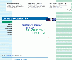 onlinedirectories.net: Online Directories Inc.- Web Site Development in Massachusetts
Online Directories, Inc. is a full service web development and hosting company in Massachusetts.