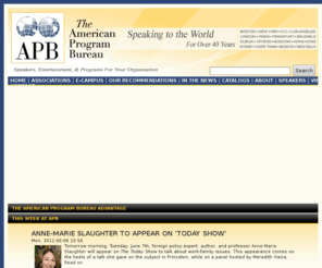virtuallecturebureau.com: Speakers Bureau - Keynote & Celebrity Speakers | American Program Bureau
American Program Bureau is a global speakers bureau representing professional & celebrity speakers for association, college, corporate, & non-profit meetings & events.