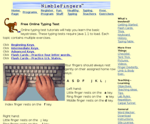 Nimblefingers.com: Free online typing test with touch typing tutorials.