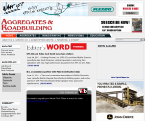 rocktoroad.com: Aggregates & Roadbuilding Magazine
Aggregates & Roadbuilding informs the aggregates, roadbuilding, ready-mix concrete and asphalt construction sectors across Canada through detailed job site stories, topical industry news, new product updates and major event coverage.