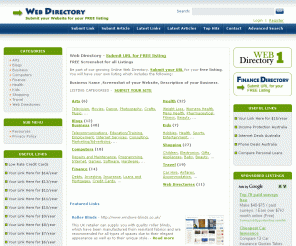 submiturl-webdirectory.com.au: Web Directory - Submit your URL for your free listing  
Be part of our growing online web directory. Submit url for your free listing. Add url submit for your free business listing name with a link to your website and a description of your business. Get your free listing in in our free business directory today.