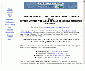 carcontracts.net: Auto Bill of Sale - Automobile Bill of Sale forms at CarContracts.net
Auto bill of sale form to protect both sellers and buyers.  All bill of sale forms are custom tailored and legally binding in all 50 states!