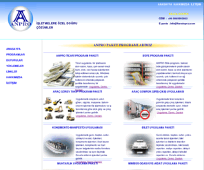karatopcu.com: AnP Programları Tanıtım Sayfası
Ticari Program,  Büfe programı, Araç Görev Takip Programı, Konşimento-Manifesto Programı, Gemi-Otobüs Bilet Programı, Üye Aidat Programı, Gözlük Satış Programı, Teknik Servis Programı,  Seçmen Takip Programı, Sigorta Poliçe Takip Programı, Ekmek Fırını Programı