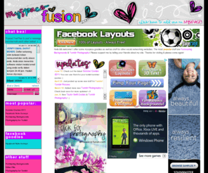 myspace-fusion.com: Tumblr Photography|Tumblr Graphics|Formspring Backgrounds|Vintage|Cute
This Myspace resource site has plenty of free graphics including 2.0 profiles, cute skinny and default myspace layouts and myspace comment boxes and contact buttons