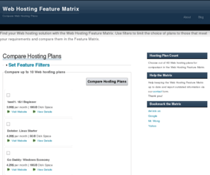 webhostingfm.com: Compare Hosting Plans | Web Hosting Feature Matrix
Compare Web hosting plans with the Web Hosing Feature Matrix. Find your Web hosting solution with this free service.