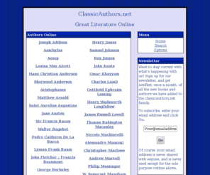 classicauthors.net: Classic Authors.net / Great Literature Online
Online repository / electronic library of books.