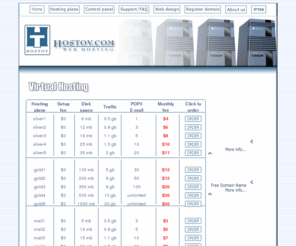 hostov.com: Hostov.com - Hosting start at $3/m
We offer the cheapest web hosting on
the Internet, no setup fees and all the extra features you need to create dynamicm pages with php, flash and DHTML. Compare and decide for yourself