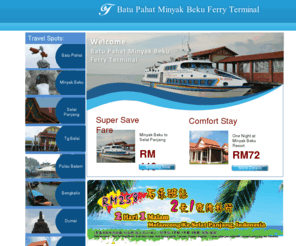 bpft.net: Minyak Beku Ferry Terminal - Selat Panjang, Bengkalis, Dumai, Tanjung Balai, Pulau Batam
Minyak Beku Ferry Terminal operate a round-the-clock service between the Peninsular Malaysia and the Indonesia. We run every day of the year on three routes across the Strait of Malacca.
 
Minyak Beku Ferry Terminal also have the fastest and most comfortable fleet on these waters. Minyak Beku to Selat Panjang takes approximately 90 minutes. We also have ferry to Tanjung Balai, Pulau Batam, Bengkalis, Dumai, Meranti, Porti & Gauda.
