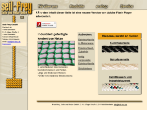 wire-rope-netting.com: Tauwerk
Über 2000 verschiedene Tauwerk-Sorten zu günstigen Preisen im online-shop. Große Übersichten mit deutlichen Farbabbildungen und umfangreichen Produktinfos.