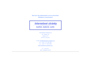 internetove-stranky.eu: Internetové-stránky.eu - Profesionální tvorba, webových stránek, e-shopů a dalších internetových aplikací
Firma internetove-stranky.eu se zabývá tvorbou webových aplikací, webových prezentací a e-shopu.
                   Zajišťujeme komplexní služby od grafického návrhu, přes kódování, plnění sránek po optimalizaci 
                   SEO, marketing a reklamu.