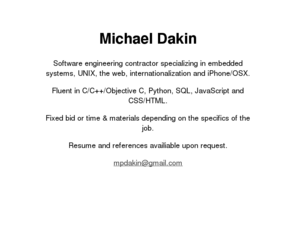 mdakin.net: Michael Dakin — Software Engineering Contractor, San Francisco Bay Area, California
