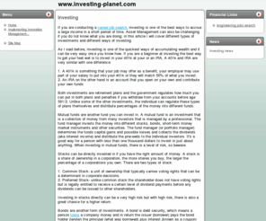 investing-planet.com: Investing
Investing is one of the best ways to accrue a large income in a short period of time