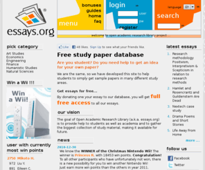 essays.org: essays - free essays on any subject and the other study materials
Open academic research library. Collection of free essays, book reports, presentations, and the other study materials. 